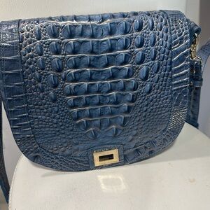 Brahmin Blue Croc-Embossed Leather Crossbody